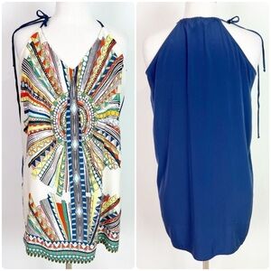GLAM OFF-WHITE COLORFUL PATTERN BOHO SLEEVELESS SHIFT DRESS WOMENS SZ MEDIUM